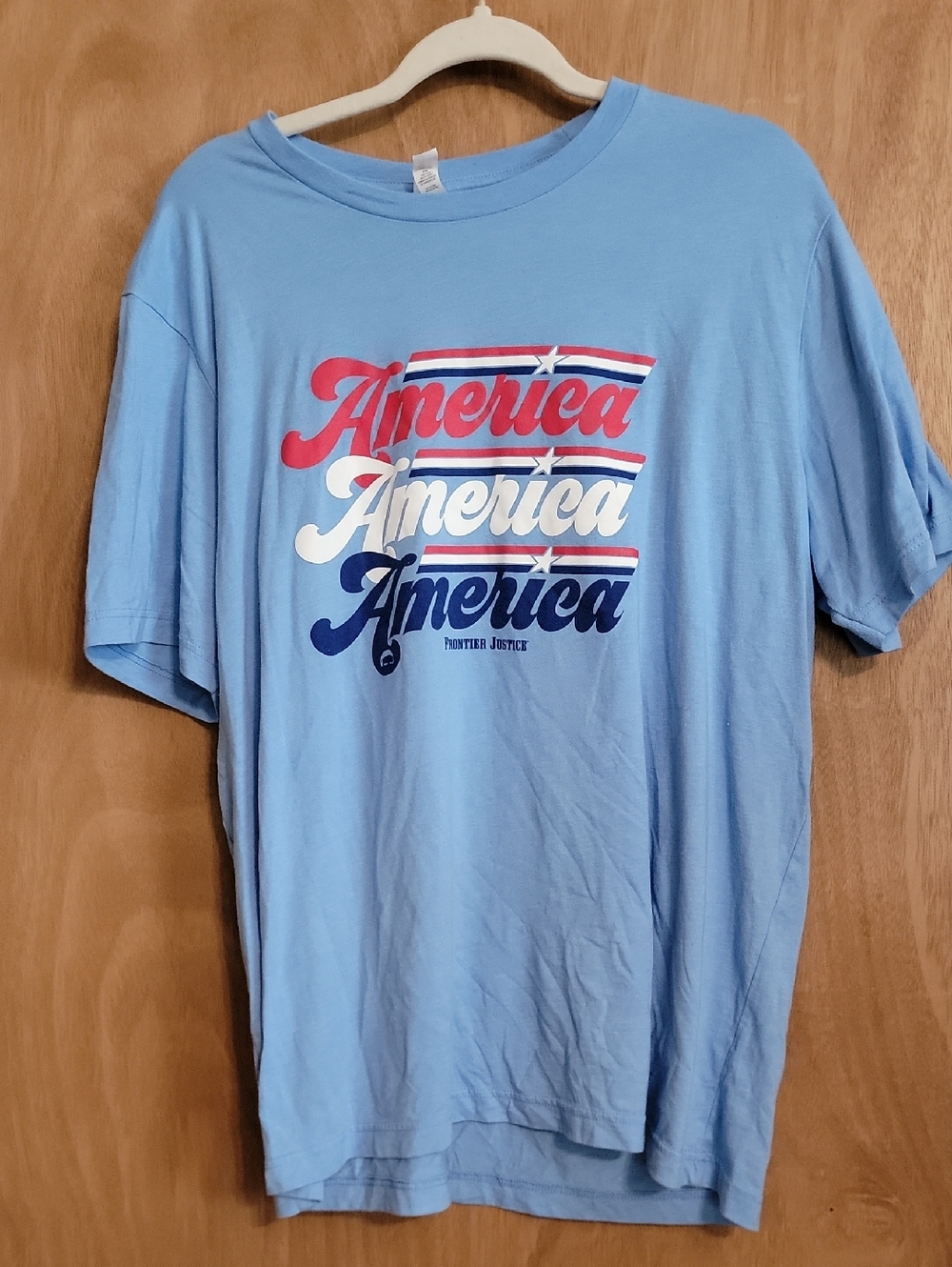 Bella Canvas Light Blue Short-Sleeve Tee with Red White Navy 'America' Graphic